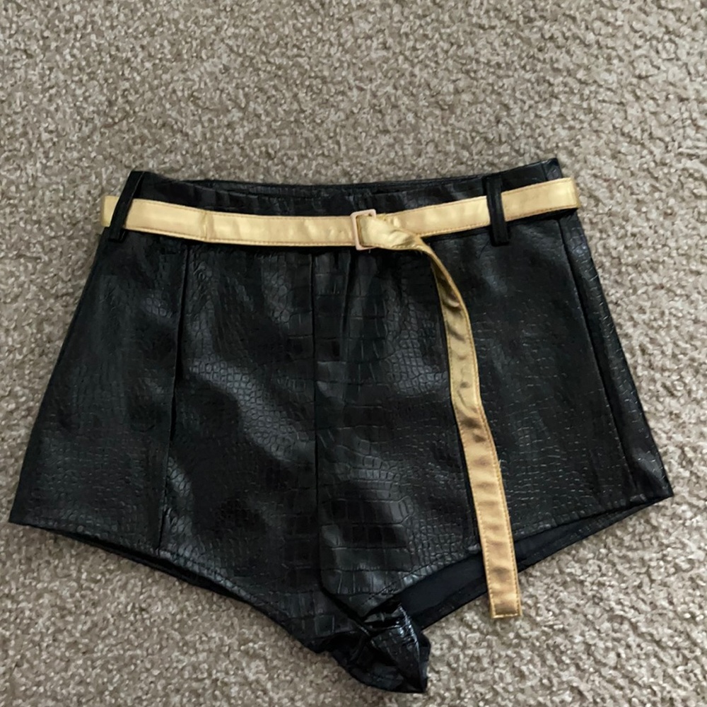 Snake skin black pleather shorts